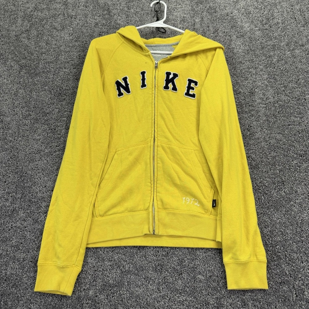 Nike Hoodie Womens Large Yellow Full Zip Fleece Athletic Dept 1972 Graphic Logo